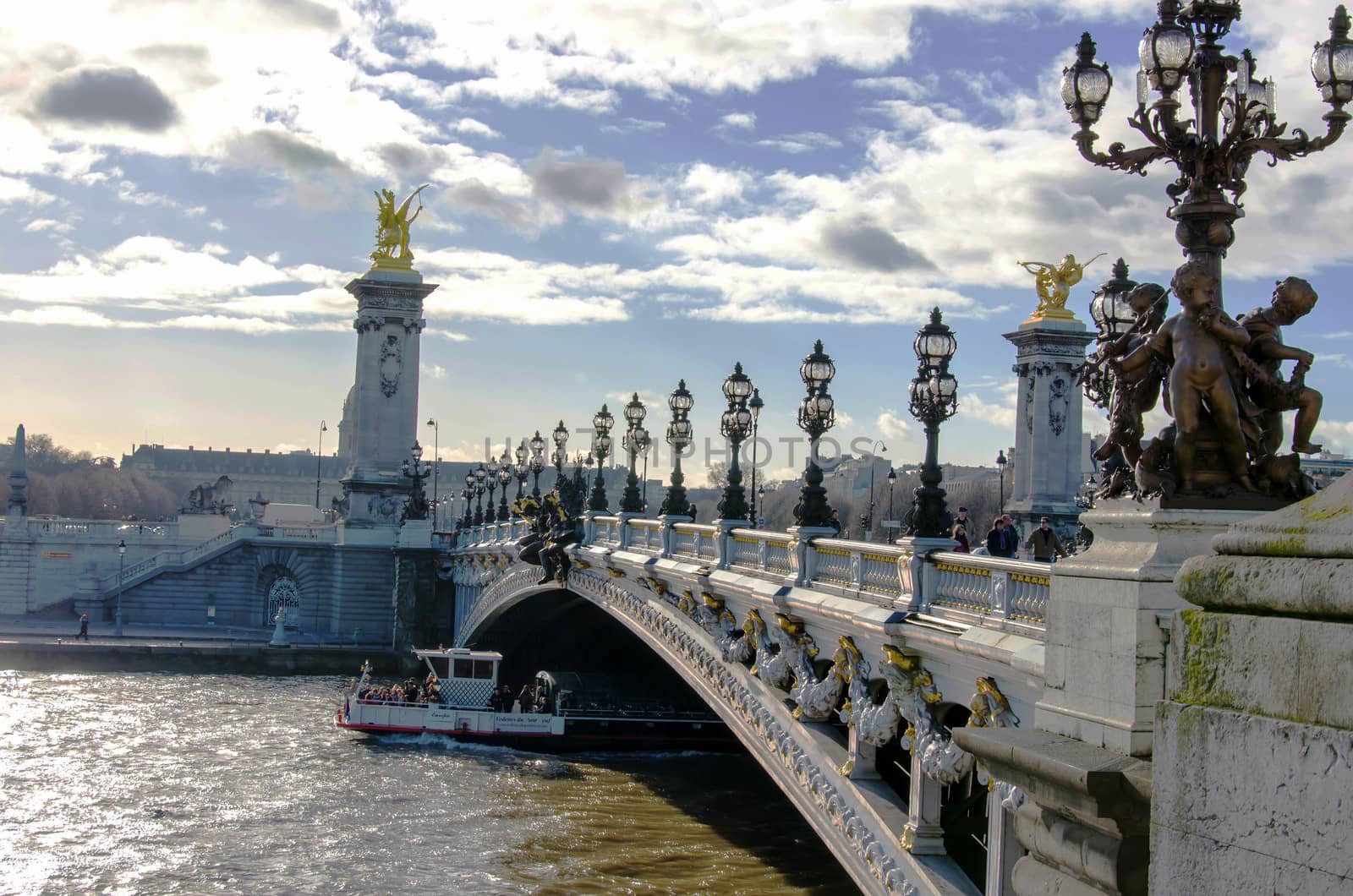 PARIS - DEC 26:  The most beautiful bridge Alexandre III bridge in Paris, France on December 26, 2013