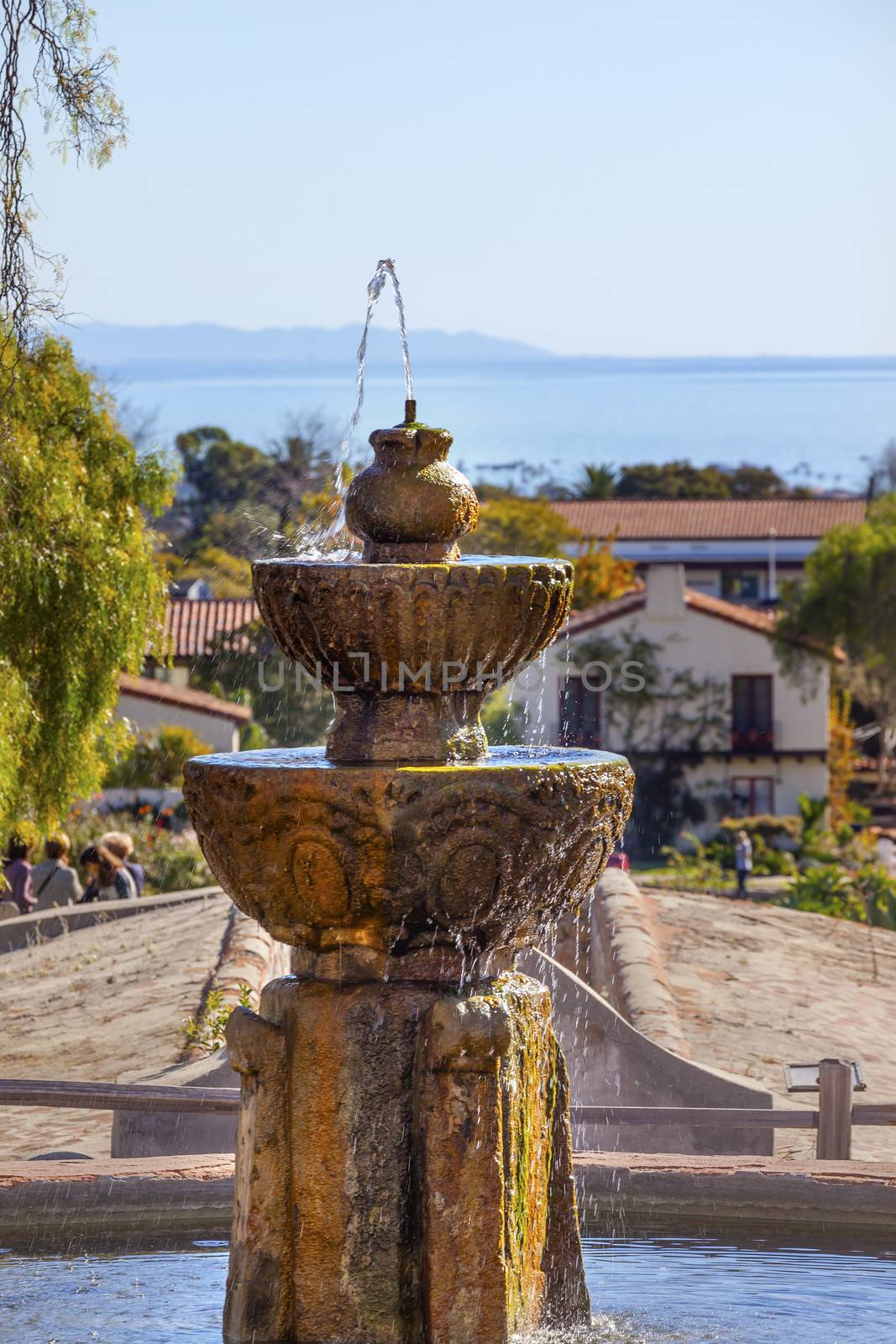 Fountain Pacific Ocean Mission Santa Barbara California.  Founded in 1786 at the end of Father Junipero Serra life.