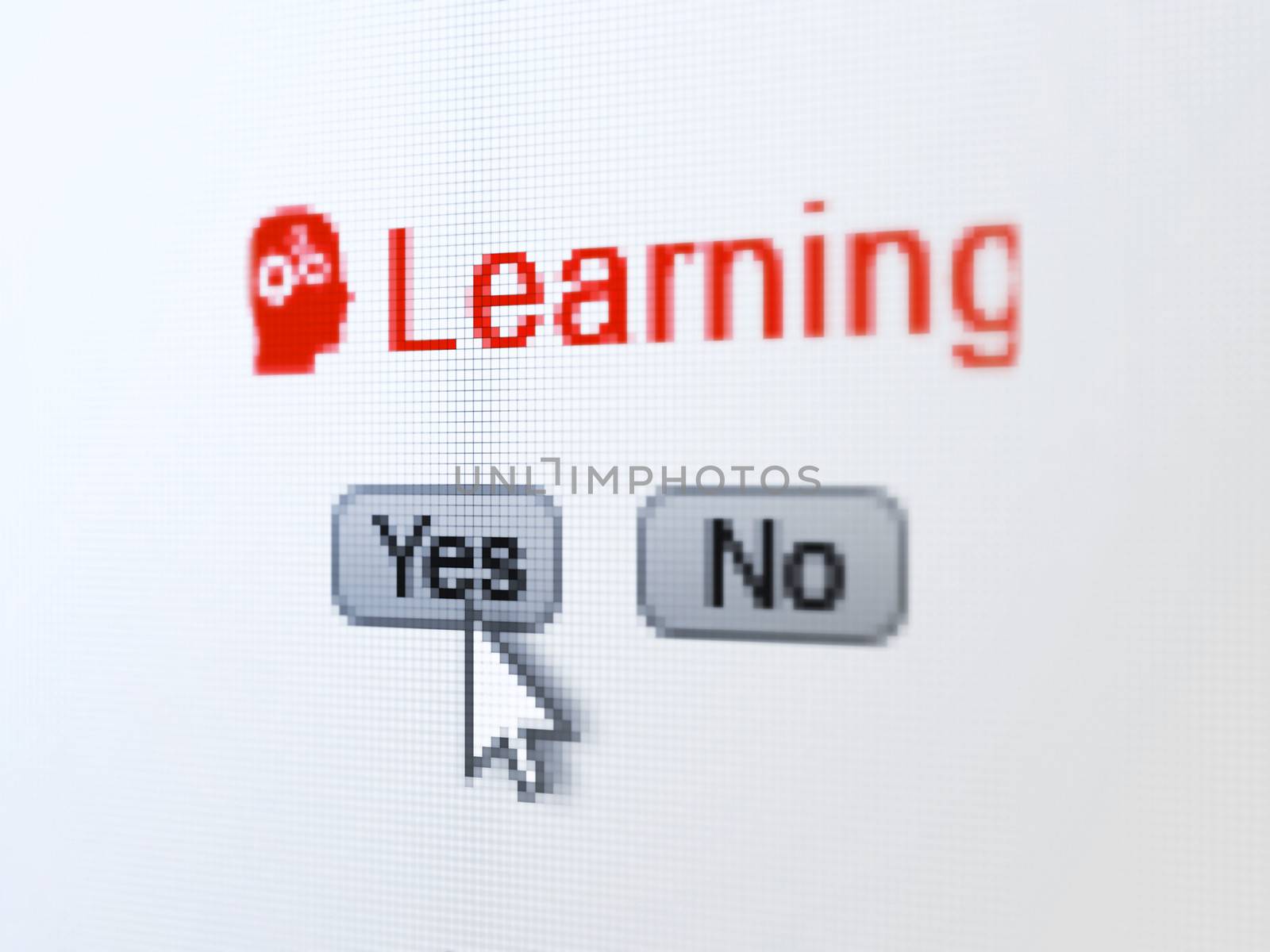 Education concept: Head With Gears icon and Learning on digital computer screen by maxkabakov