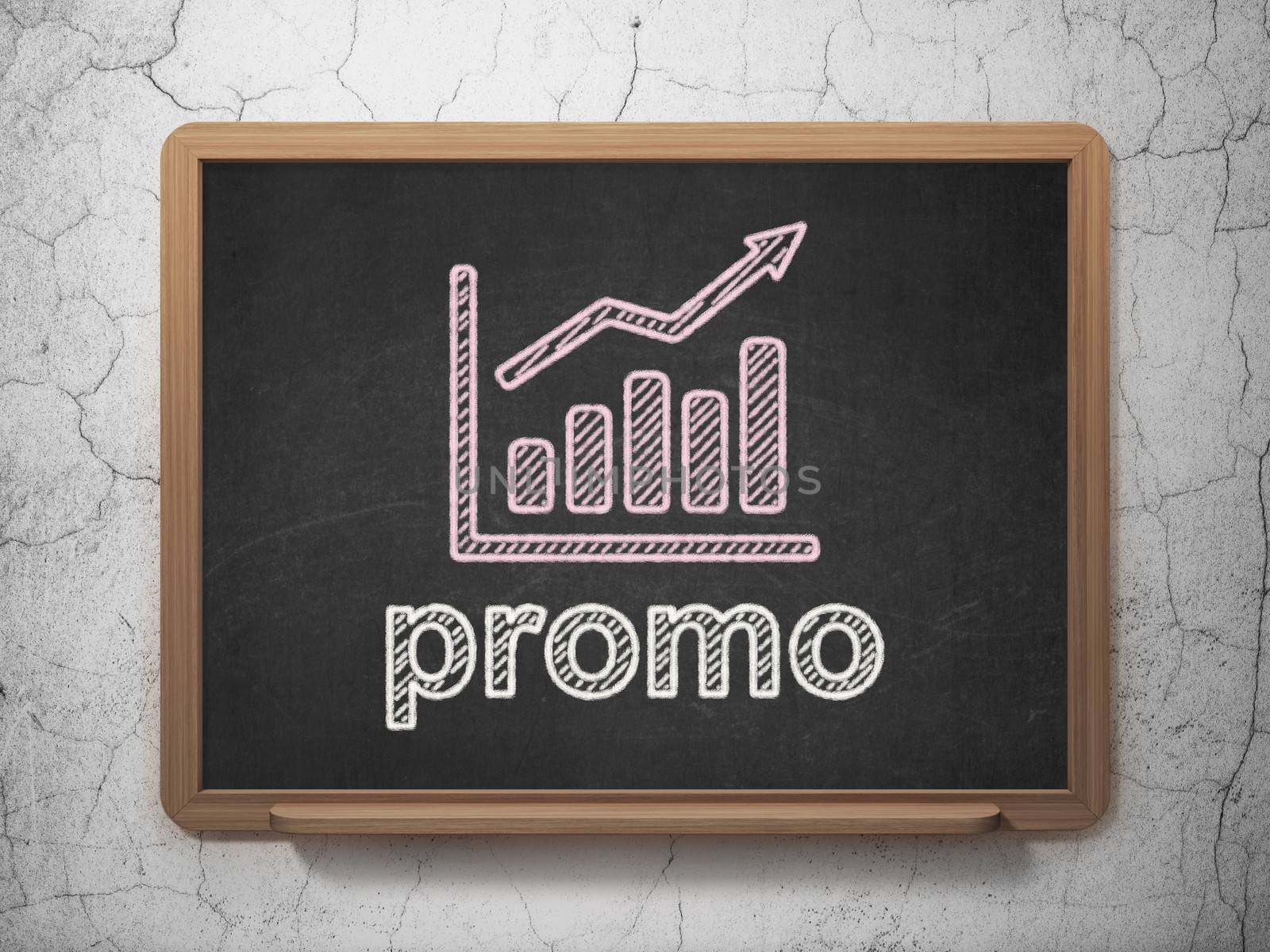 Marketing concept: Growth Graph and Promo on chalkboard background by maxkabakov