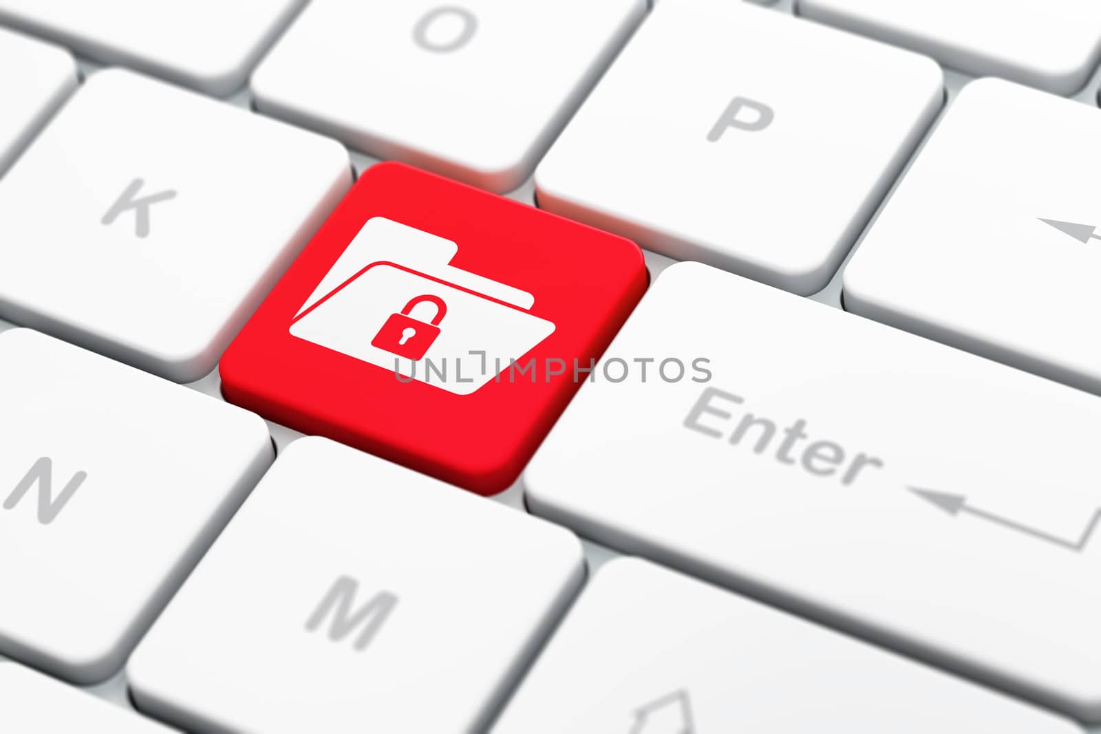 Finance concept: computer keyboard with Folder With Lock icon on enter button background, selected focus, 3d render