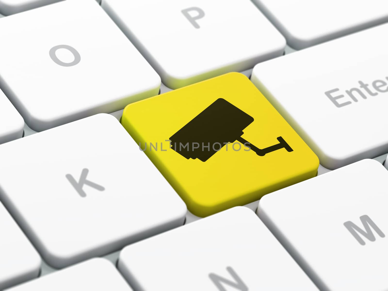 Security concept: Cctv Camera on computer keyboard background by maxkabakov