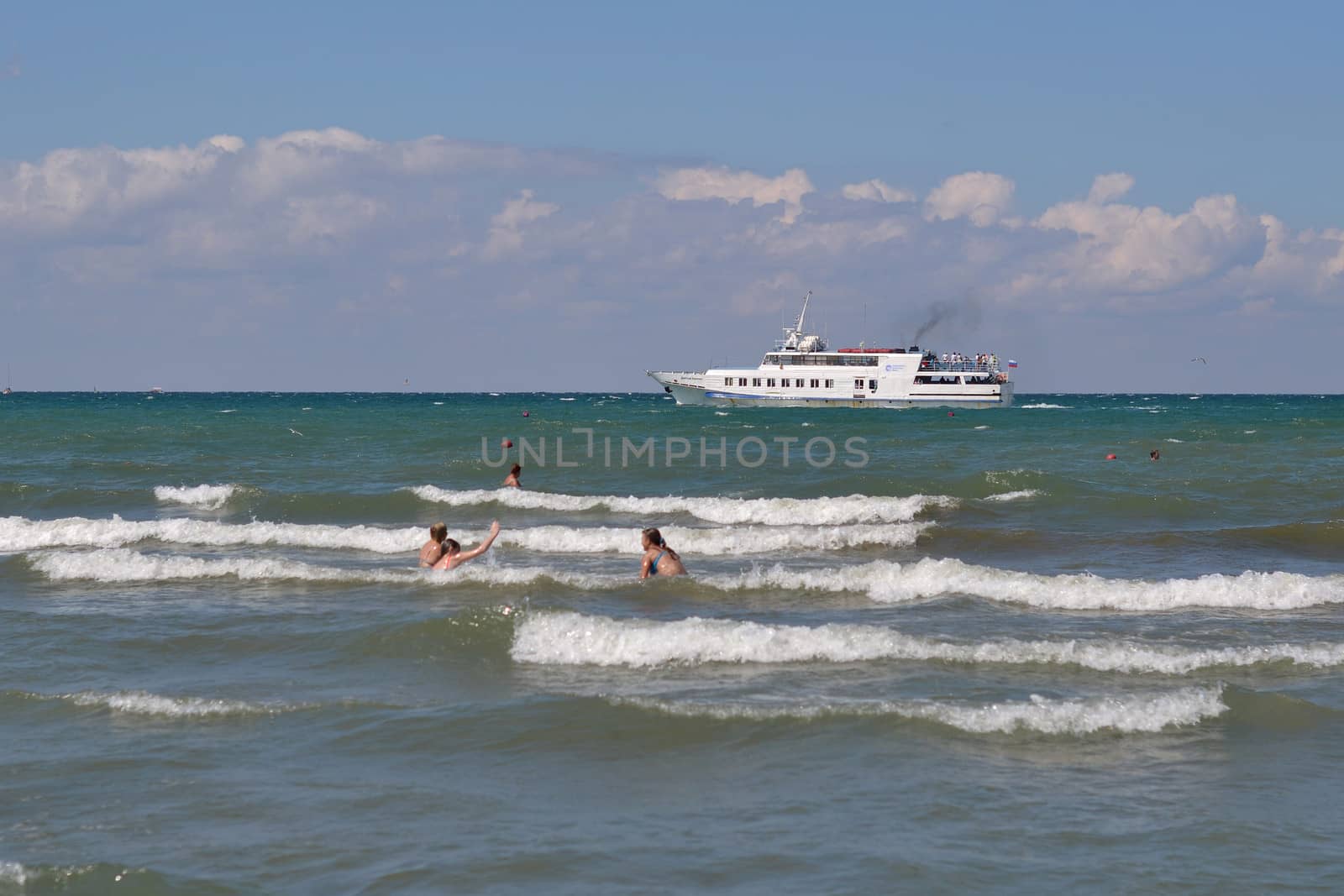 The walking boat in the sea. Good flying weather