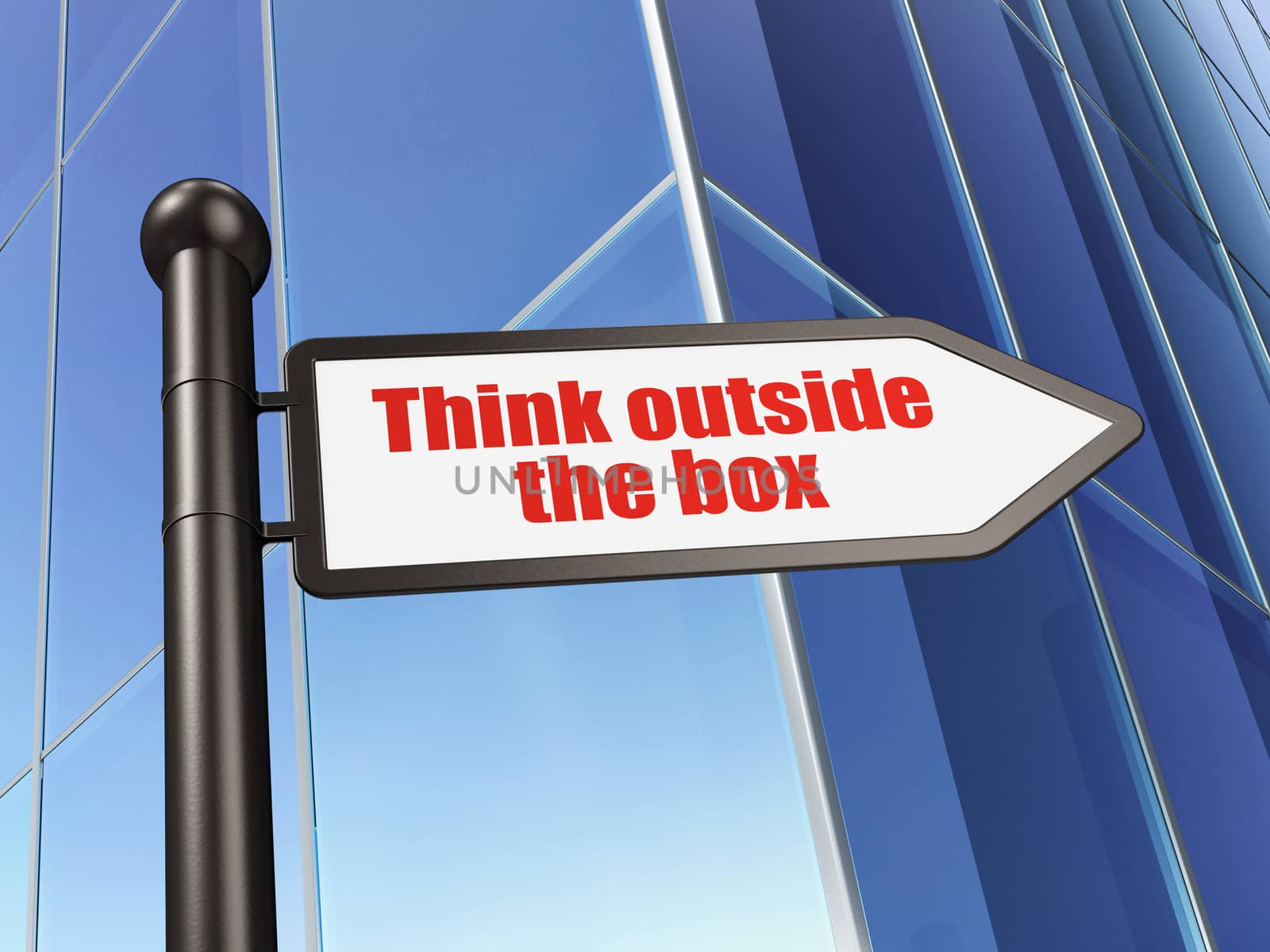 Education concept: sign Think outside The box on Building background, 3d render