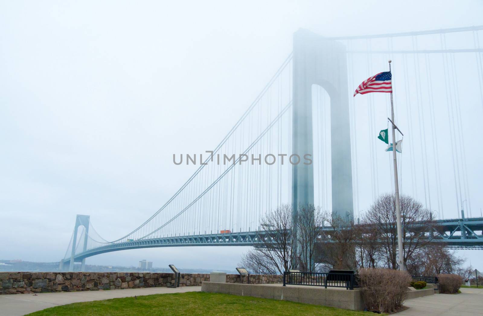 view of the Verrazano-Narrows Bridge and Fort Wadsworth