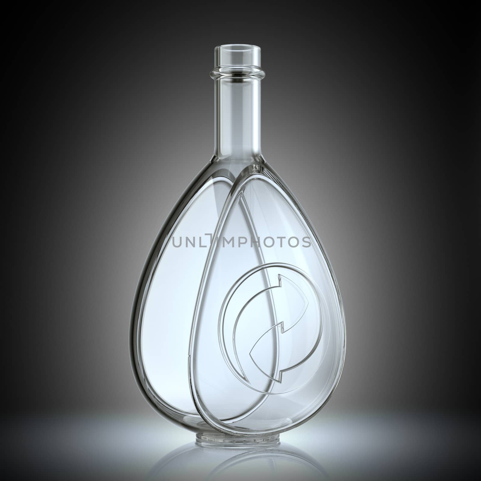 Bottle for alcoholic beverages with recycling symbol. Ecology and environment 