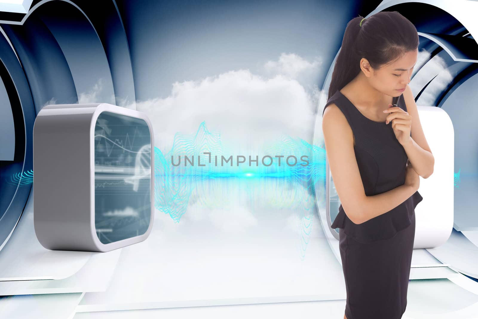 Composite image of thoughtful businesswoman by Wavebreakmedia