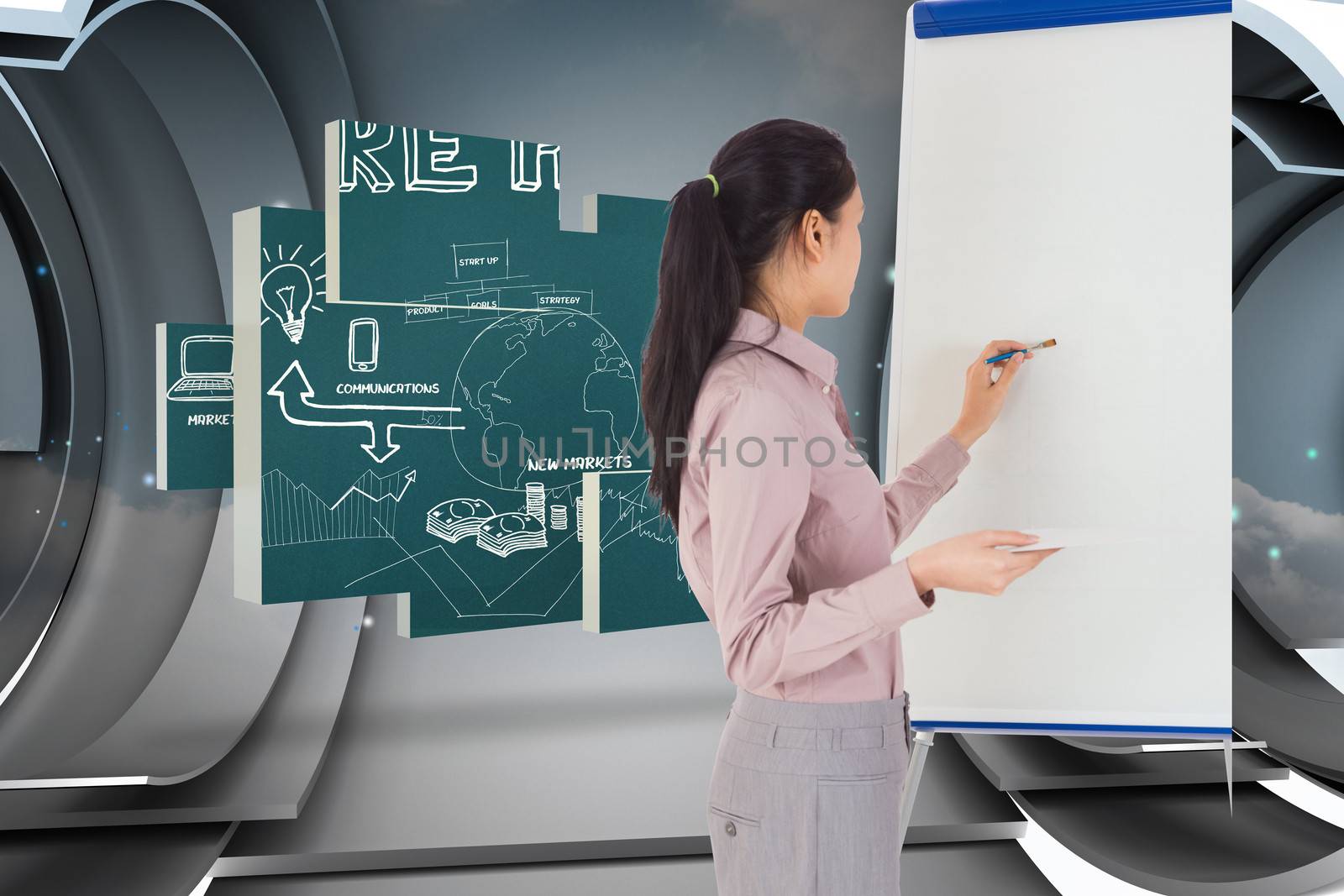 Composite image of businesswoman painting on an easel by Wavebreakmedia