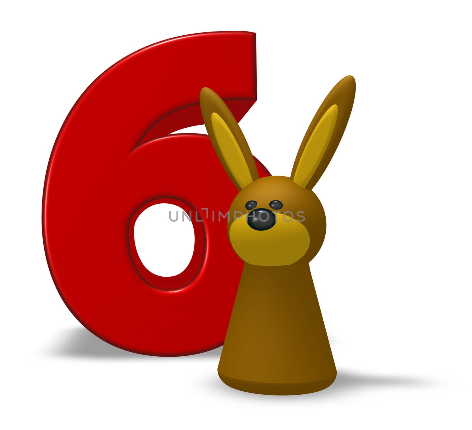 number six and rabbit - 3d illustration
