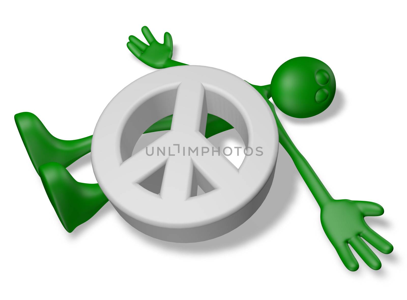 dead cartoon guy under pacific symbol - 3d illustration