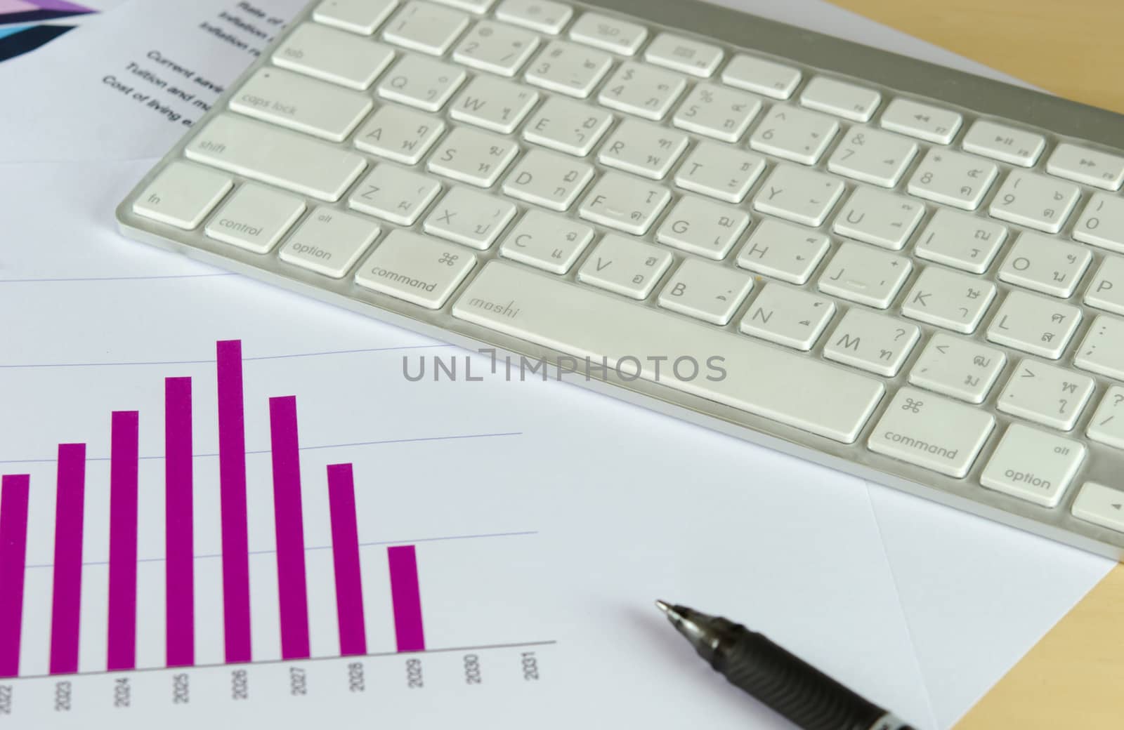 Business documents. Placed on the table with keyboard