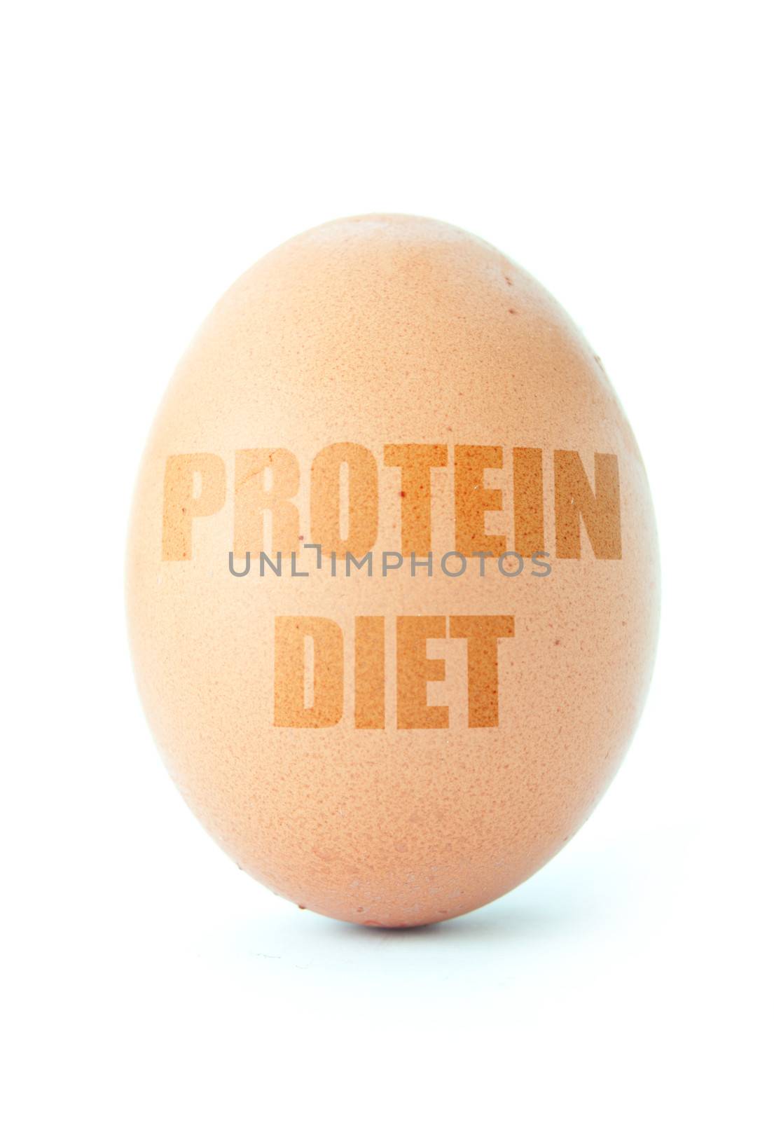 Protein diet labeled egg over a white background