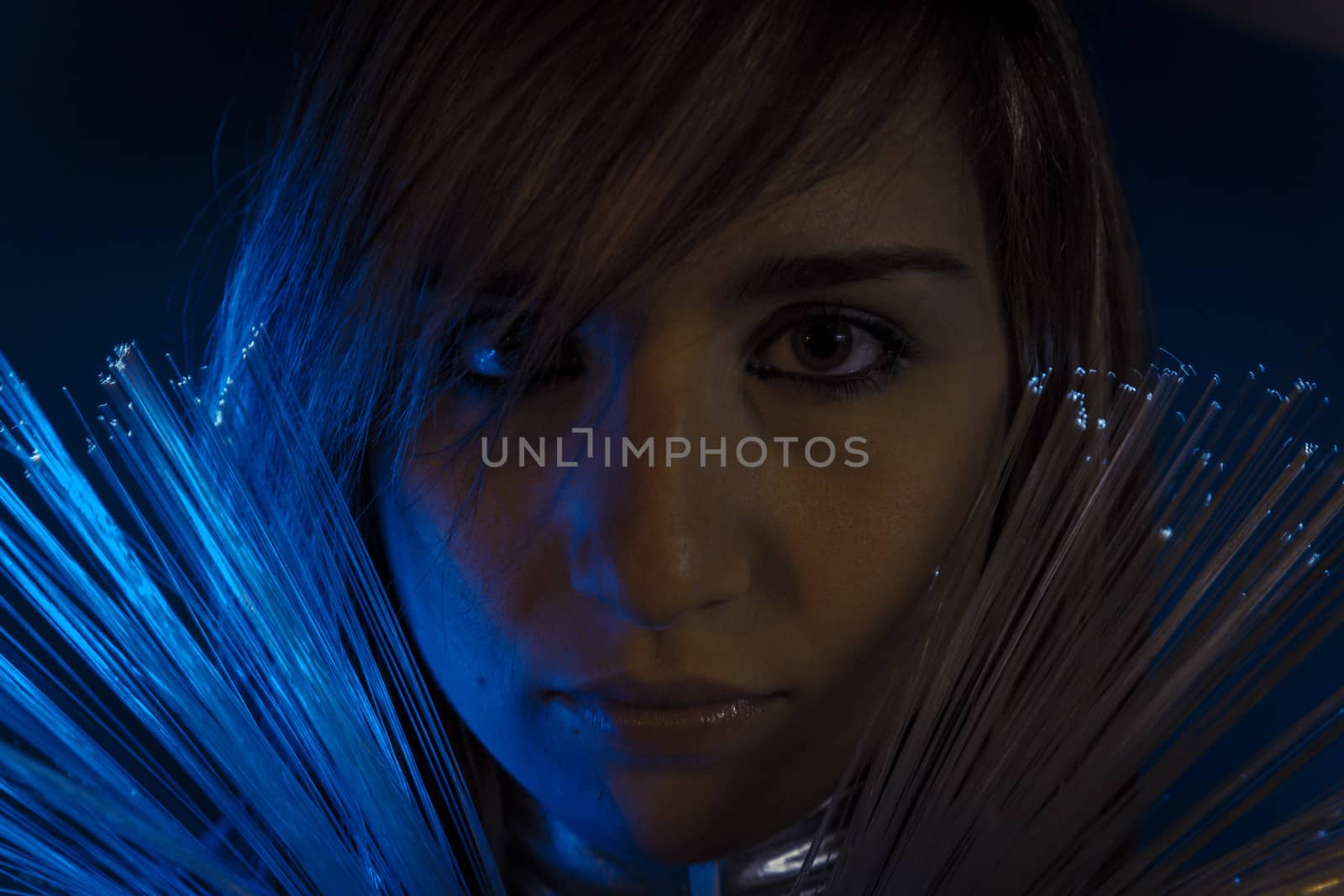 Virtual.Fiber Optic concept, woman with modern lights by FernandoCortes