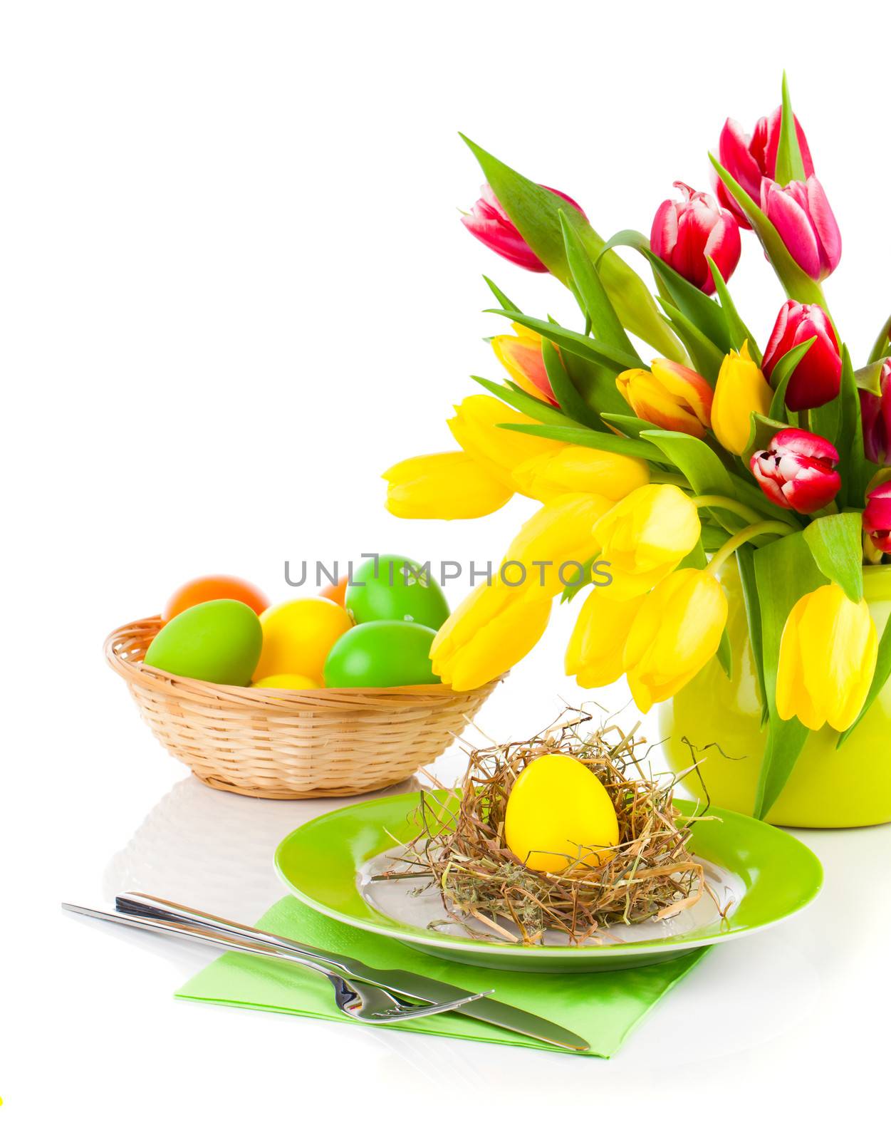 Easter eggs in a plate, on a white background by motorolka