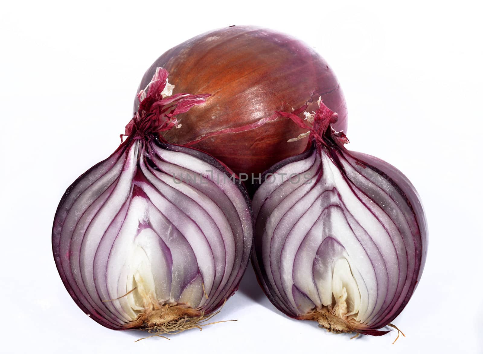 red onions on the white background