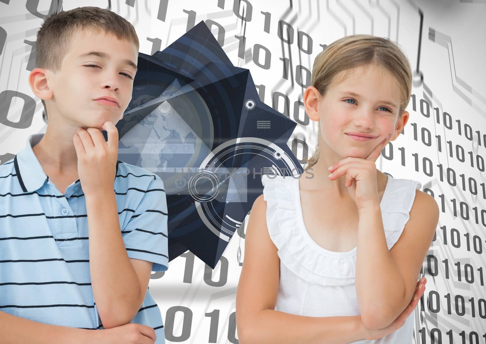 Composite image of thoughtful brother and sister posing together by Wavebreakmedia
