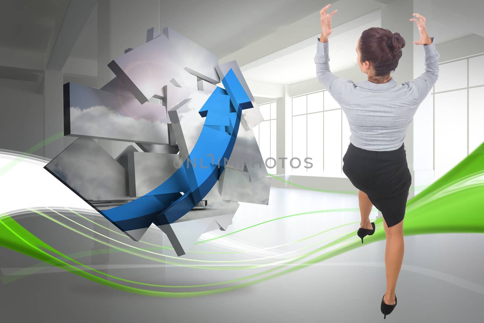 Composite image of businesswoman gesturing by Wavebreakmedia