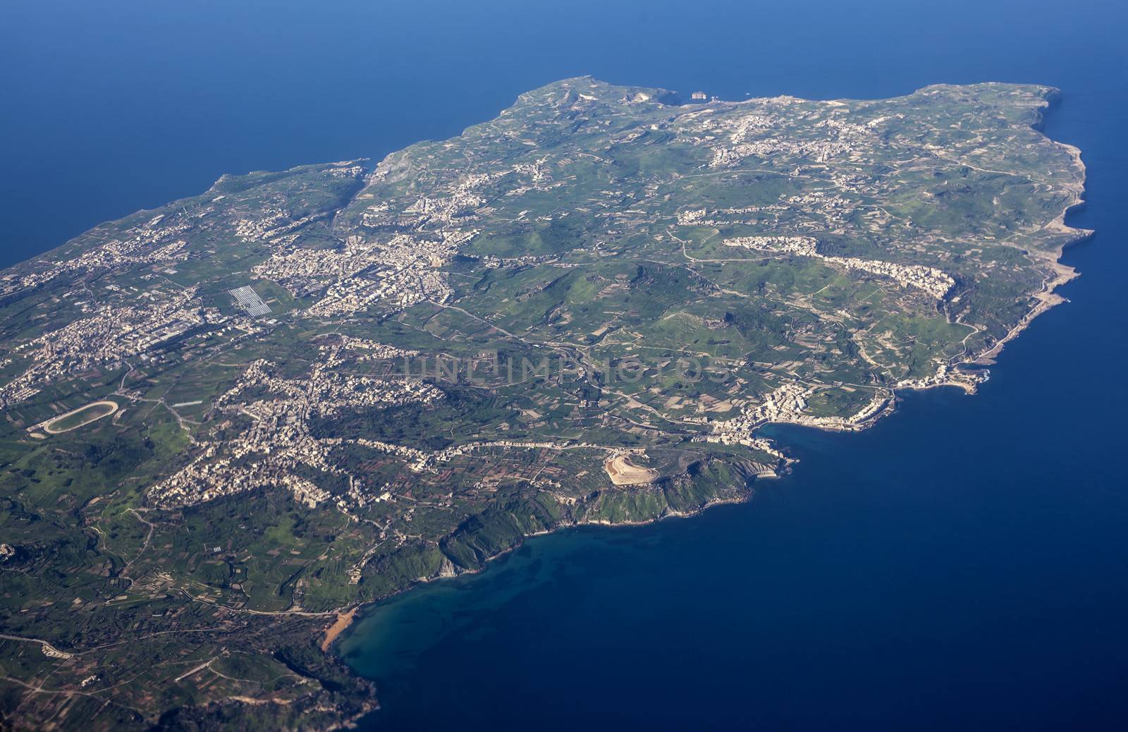 Aerial shot of sister island of Malta, Gozo.