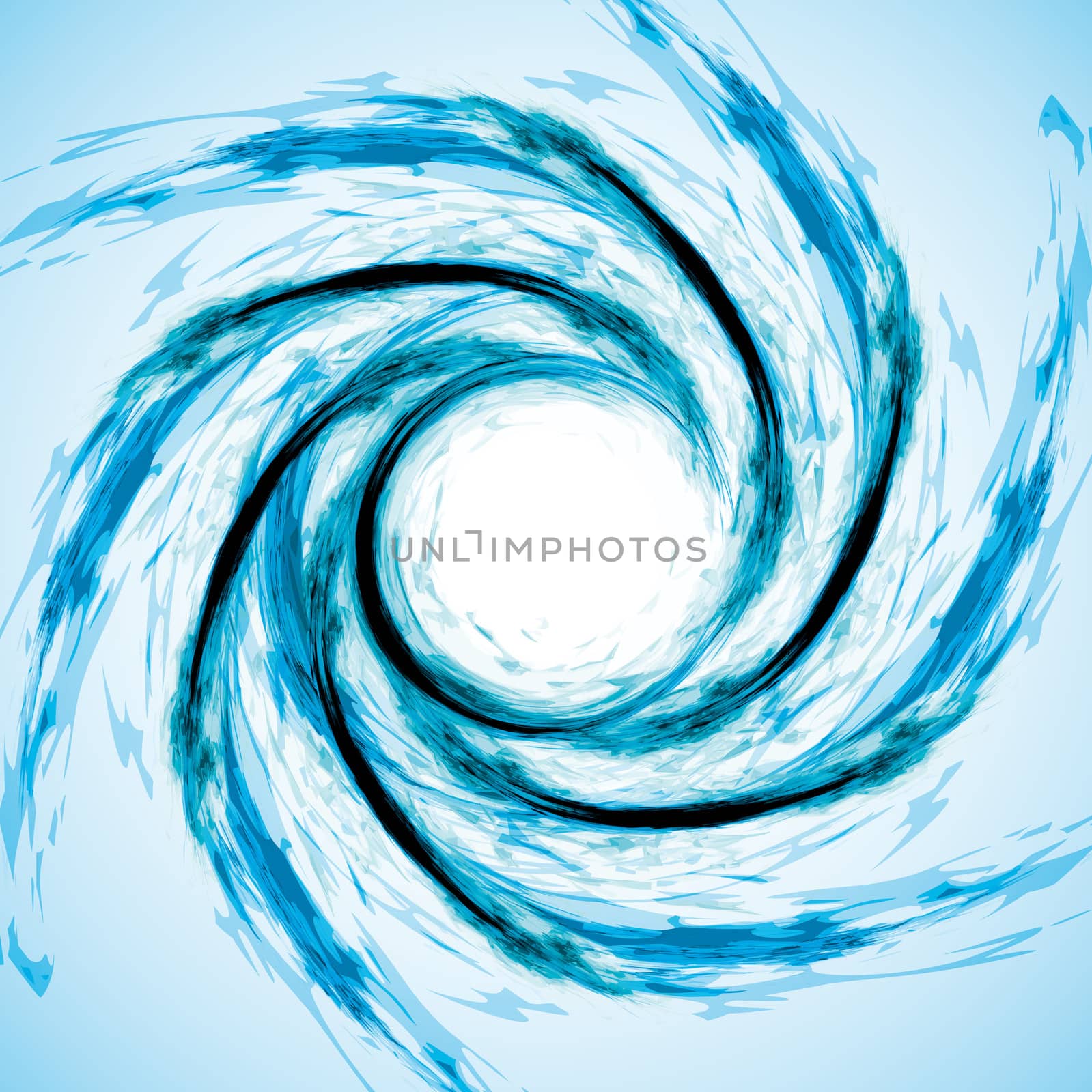 Spiral drawn with brush stroke, vortex effect, blue water.