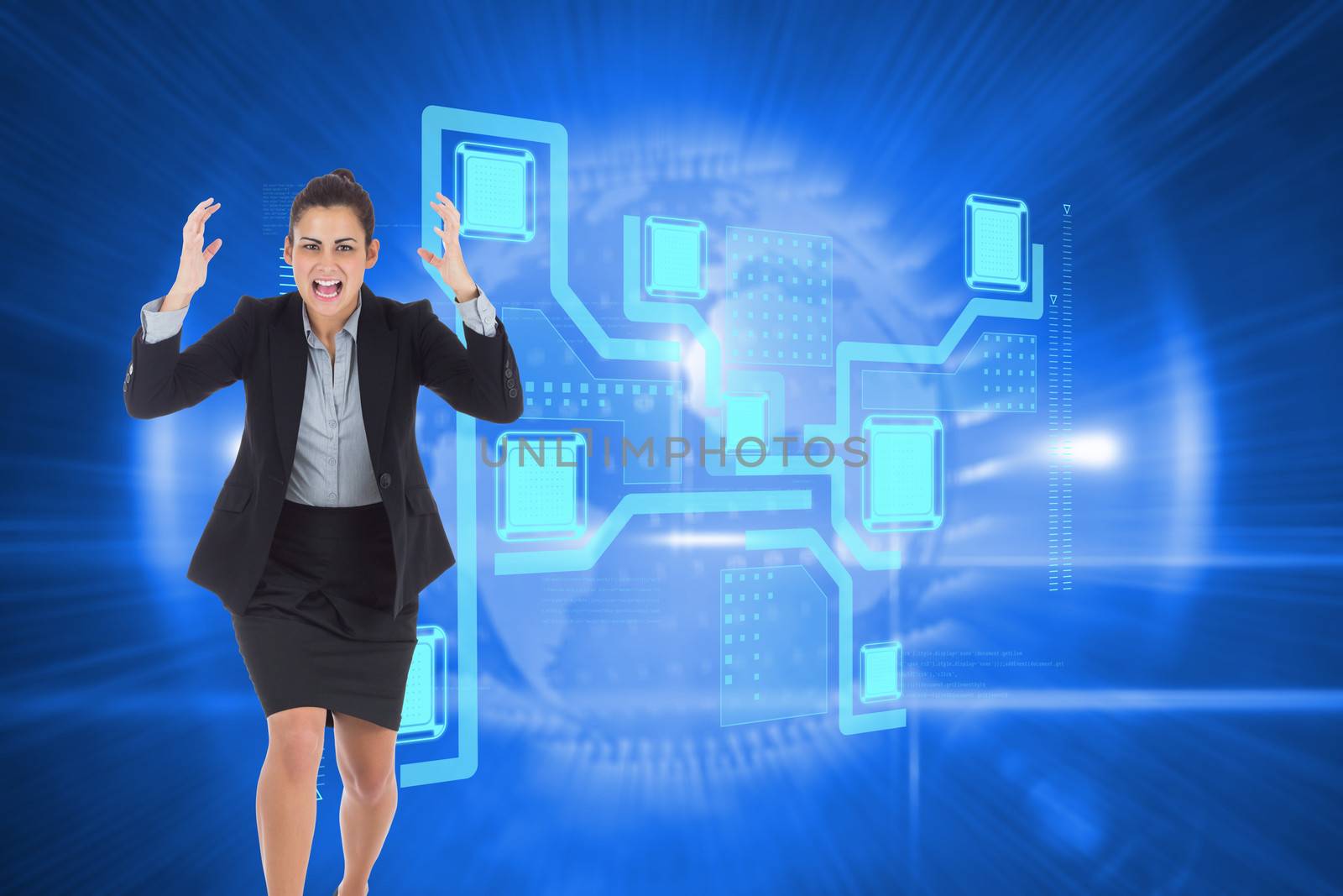 Composite image of angry businesswoman gesturing by Wavebreakmedia