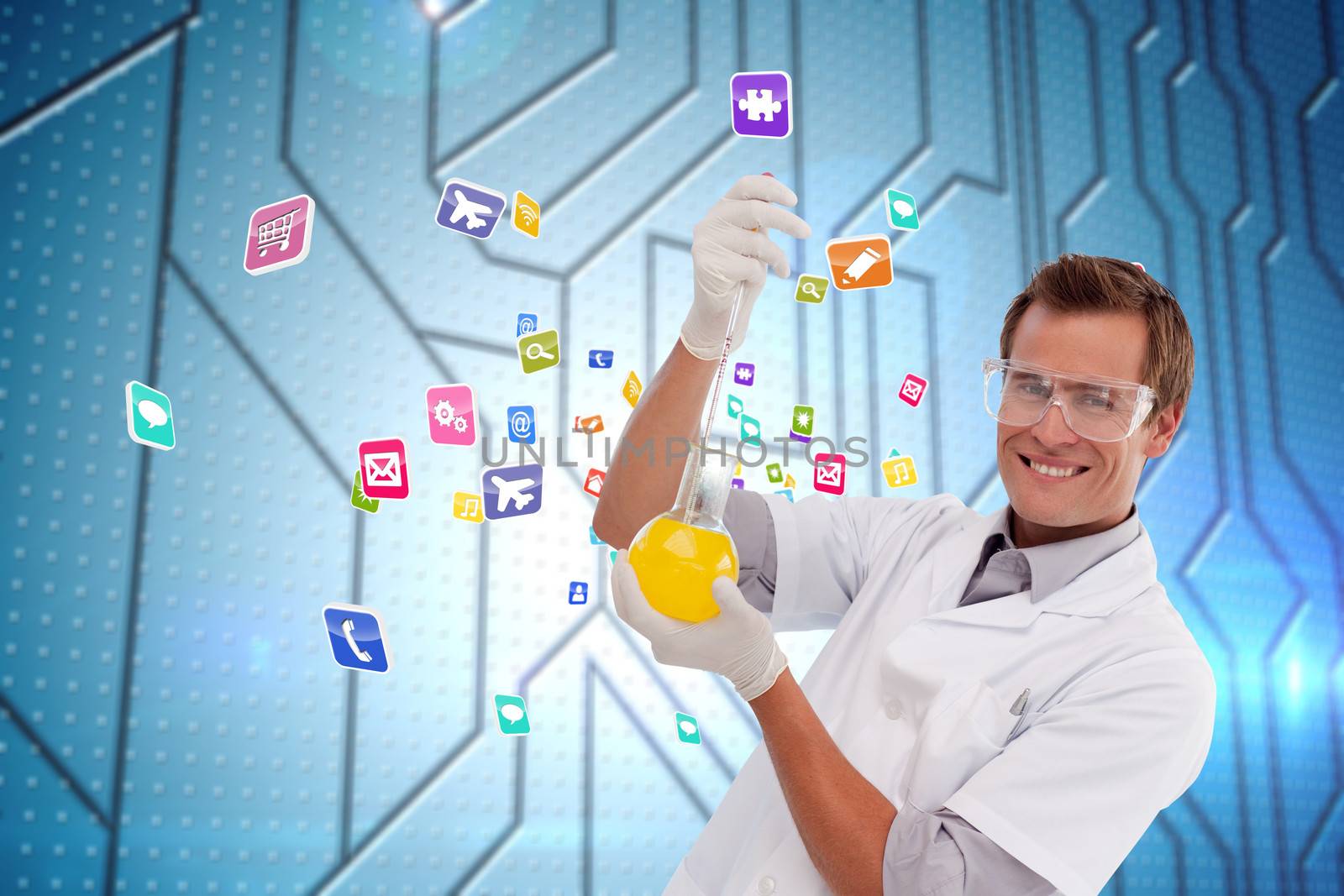 Composite image of young scientist working with a beaker by Wavebreakmedia