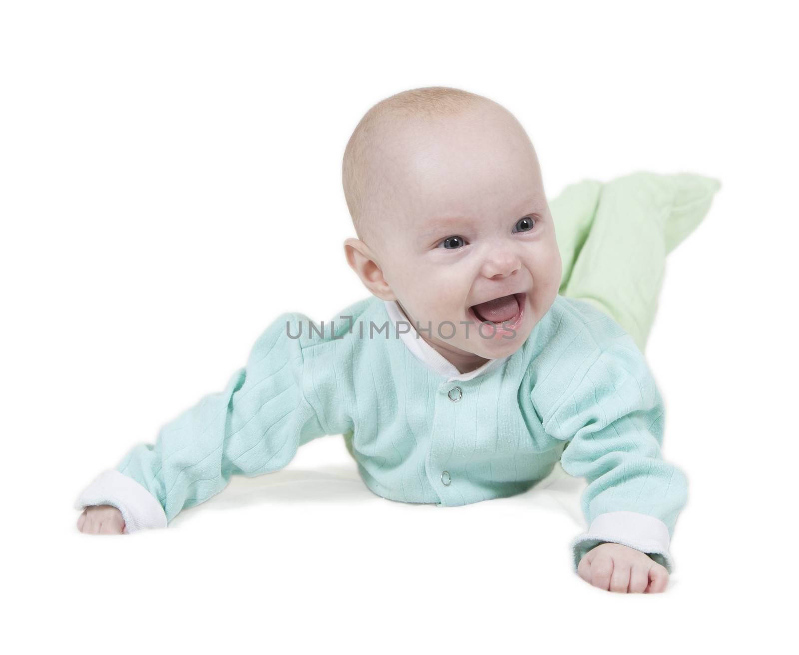 smiling baby on white background by ISerg