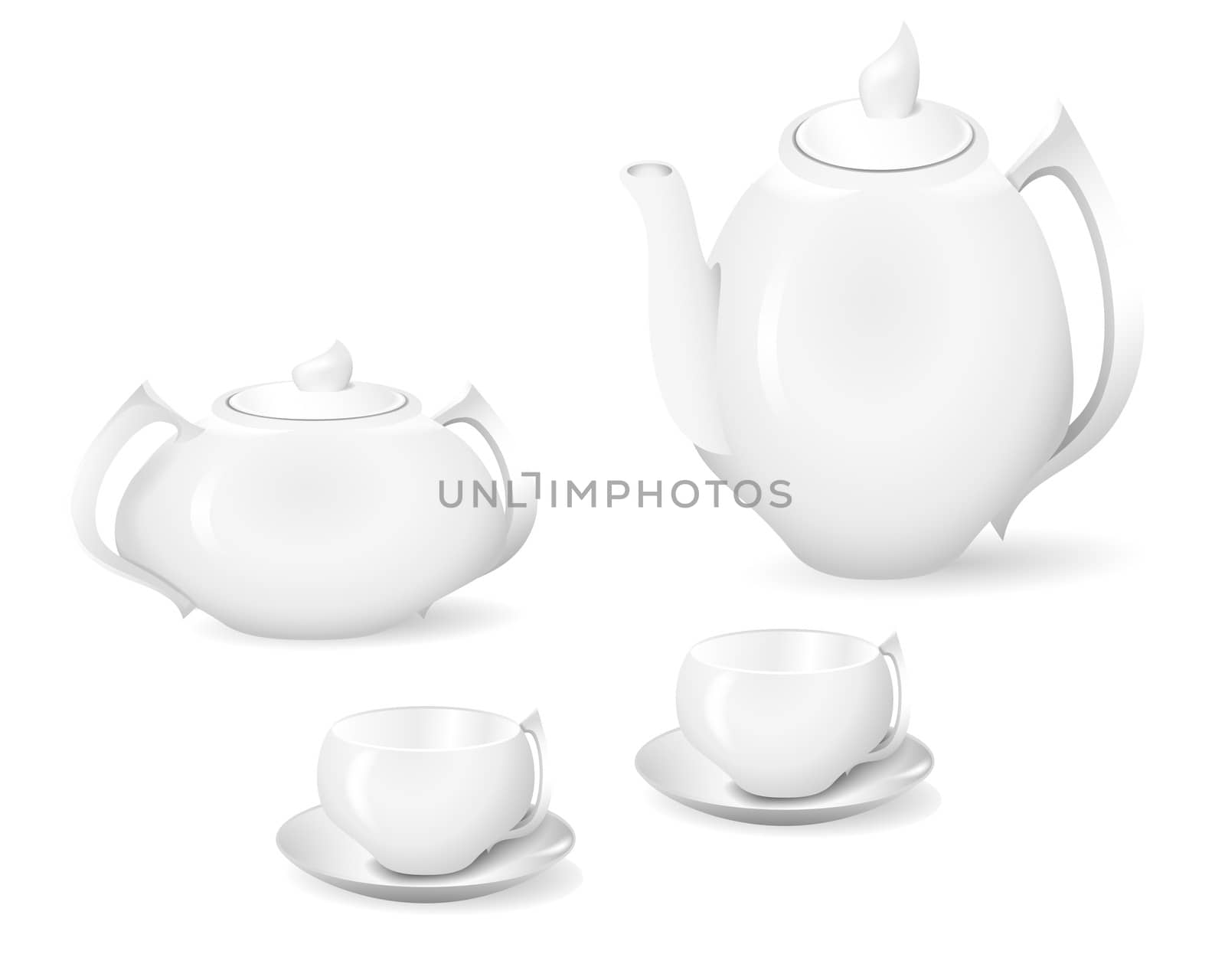 cookware set for coffee and tea isolated white four subjects