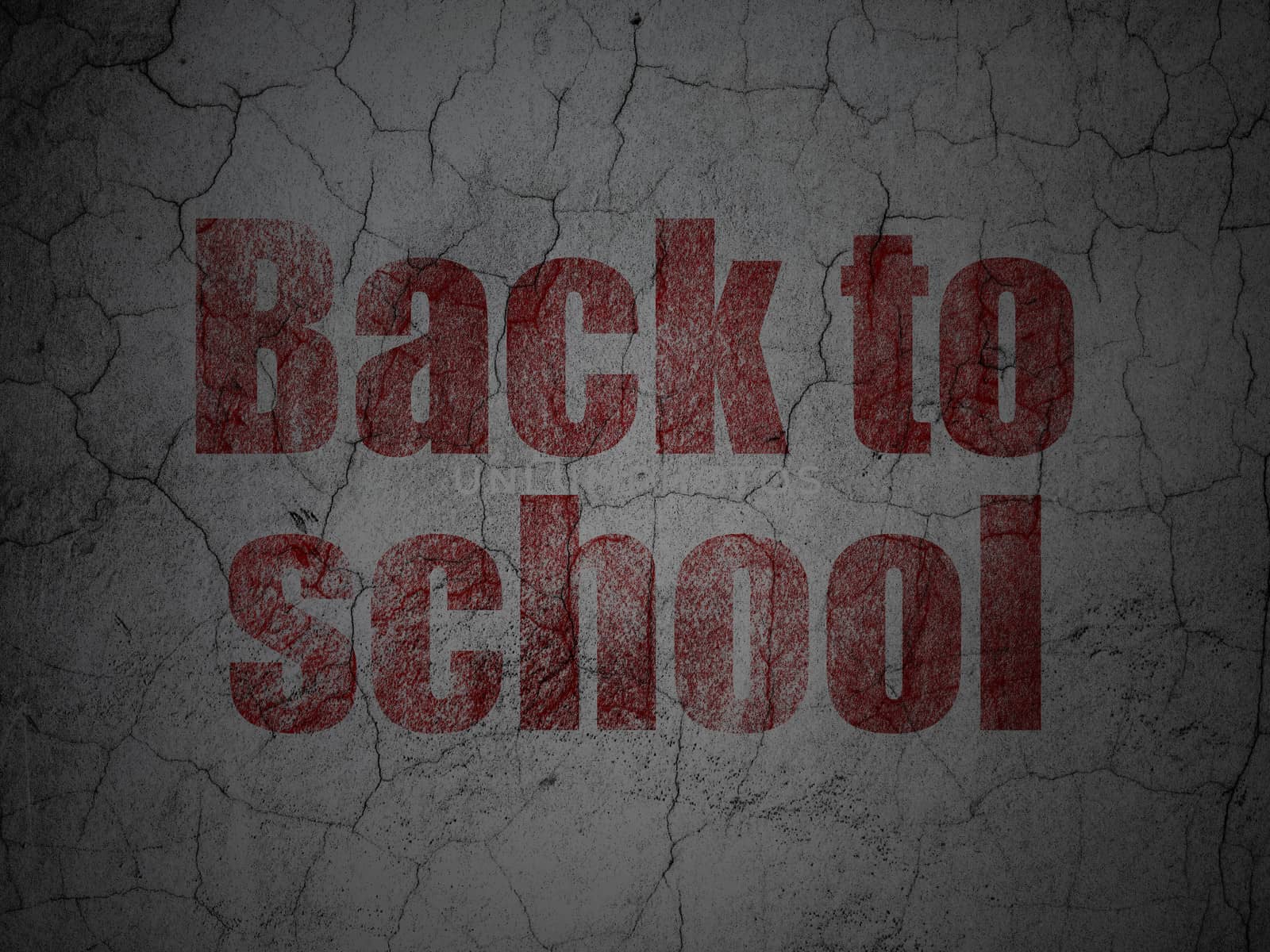 Education concept: Red Back to School on grunge textured concrete wall background, 3d render