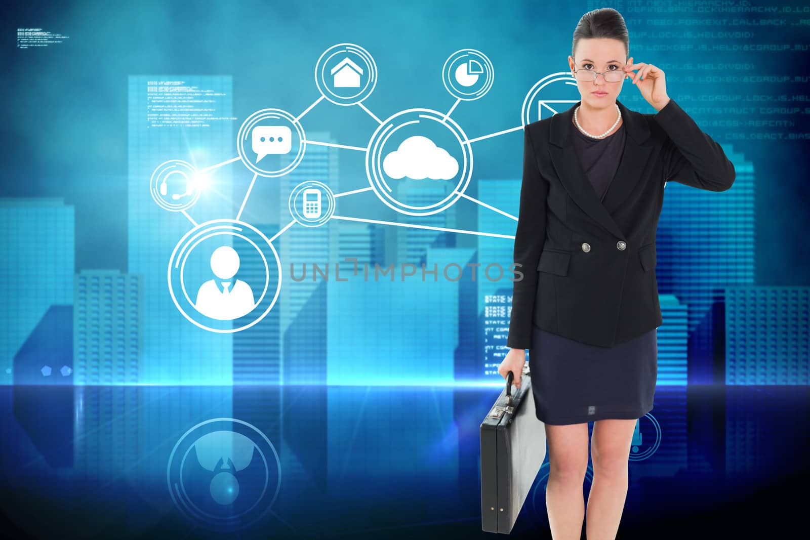 Composite image of elegant businesswoman in suit carrying briefcase by Wavebreakmedia