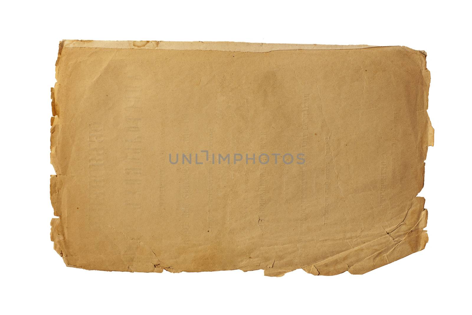 sheet of old paper isolated on a white background