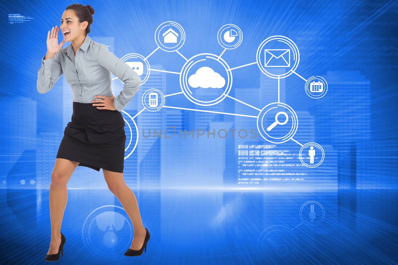 Composite image of businesswoman shouting by Wavebreakmedia