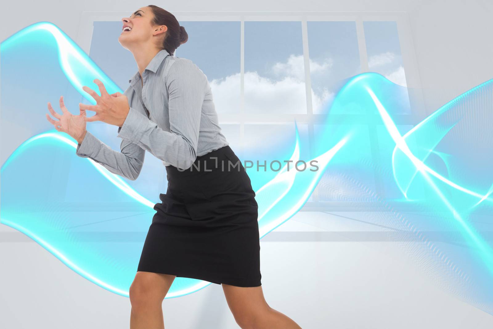 Composite image of furious businesswoman gesturing by Wavebreakmedia