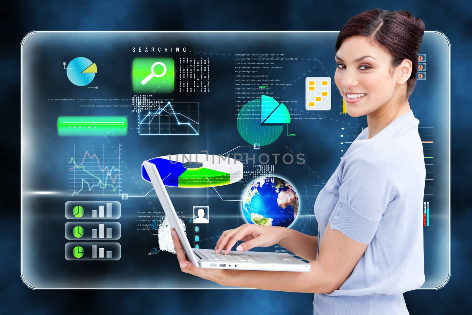 Composite image of cheerful businesswoman using a laptop by Wavebreakmedia