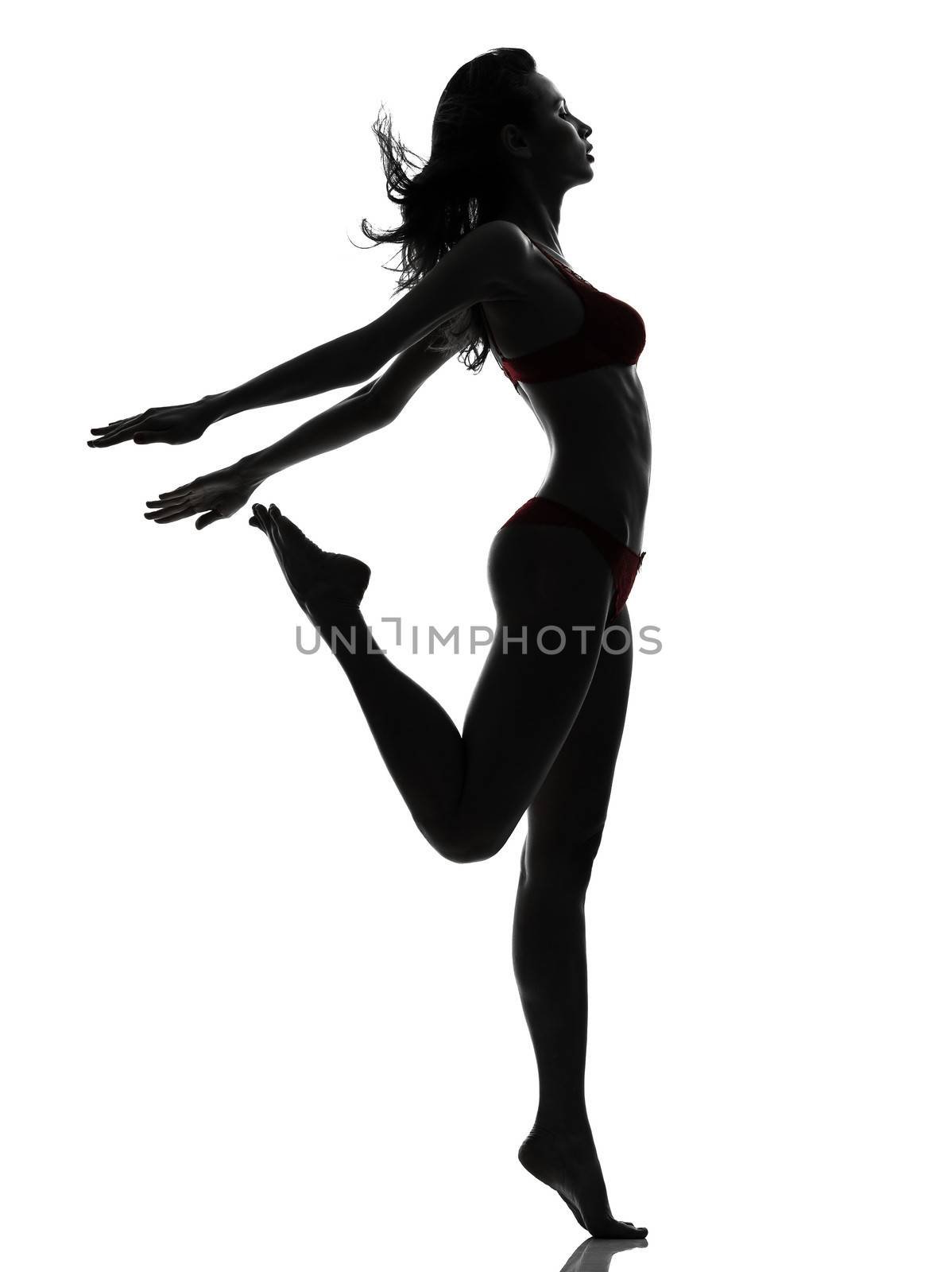one beautiful asian woman in red underwear silhouette studio isolated on white background
