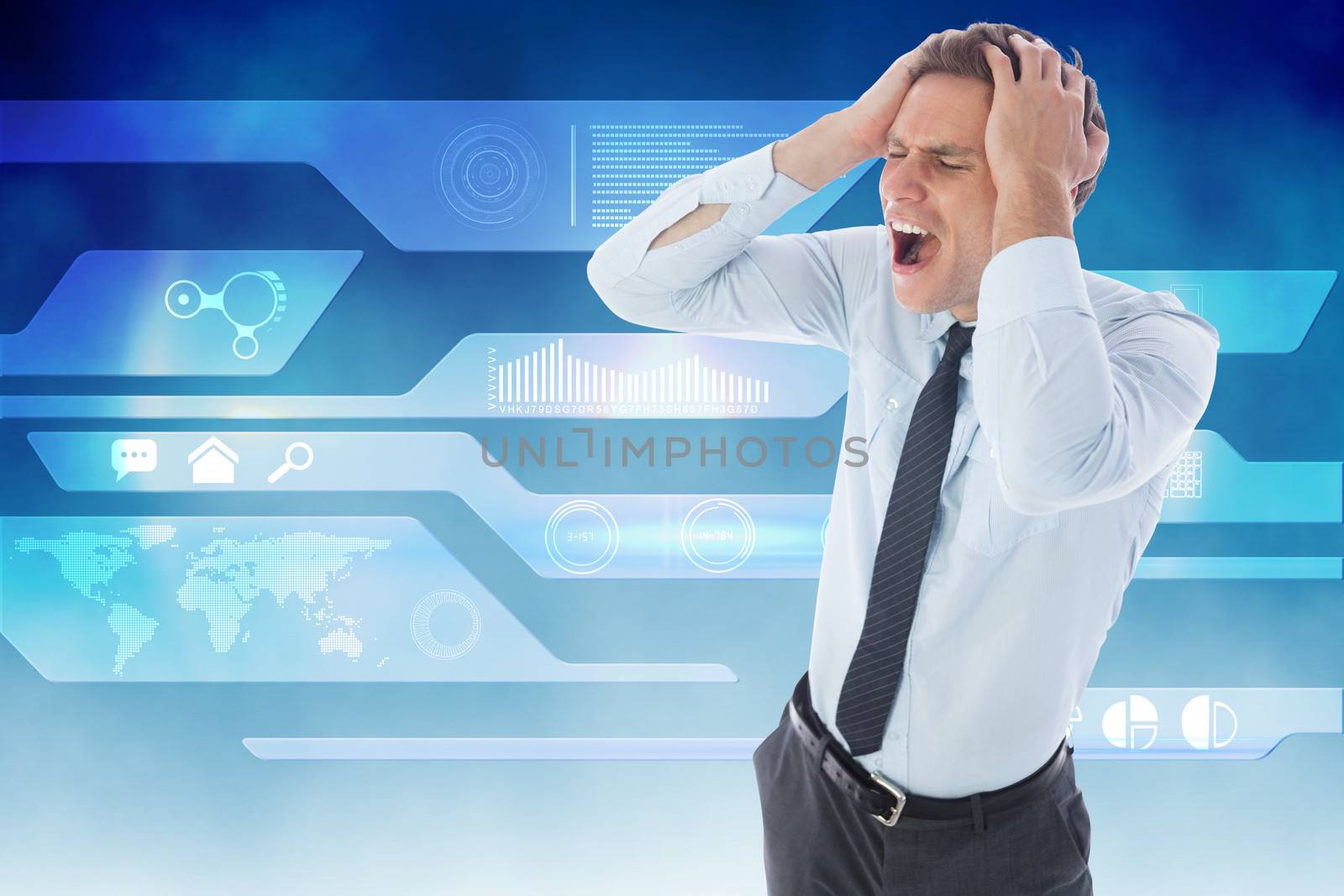 Composite image of stressed businessman with hands on head by Wavebreakmedia