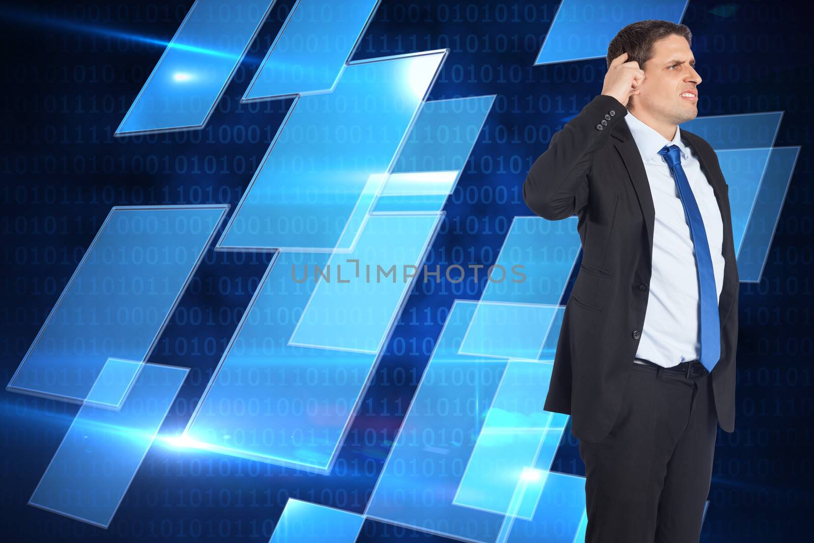 Composite image of thinking businessman scratching head by Wavebreakmedia