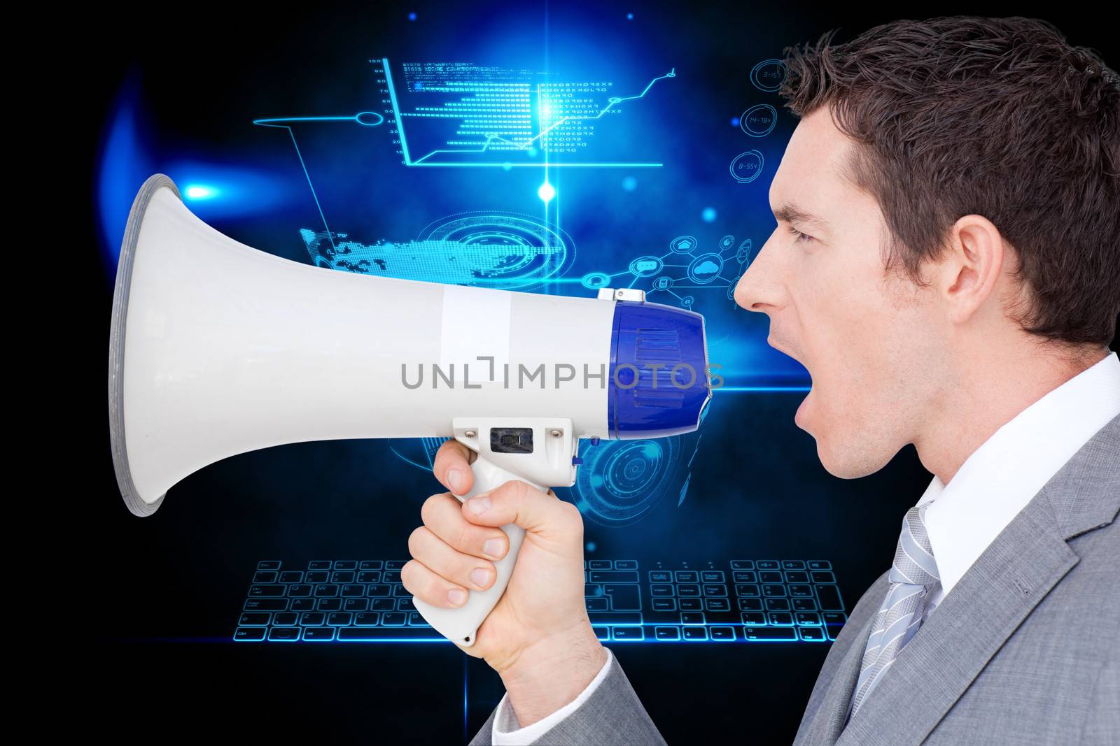 Composite image of businessman using a megaphone  by Wavebreakmedia