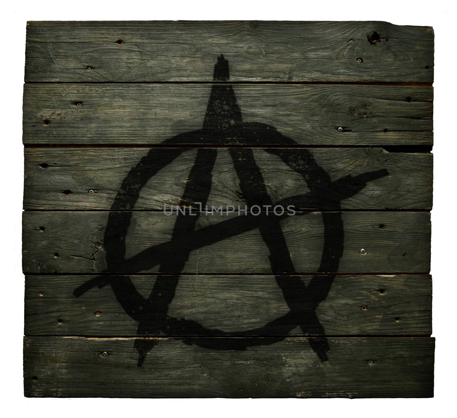 anarchy symbol on wooden background