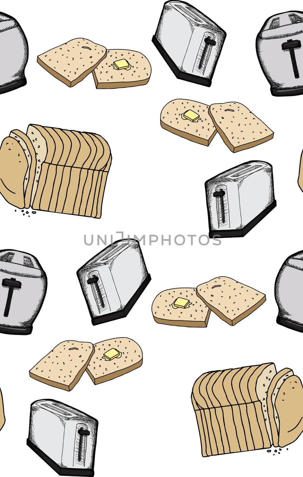 Seamless background wallpaper pattern of toast and toasters