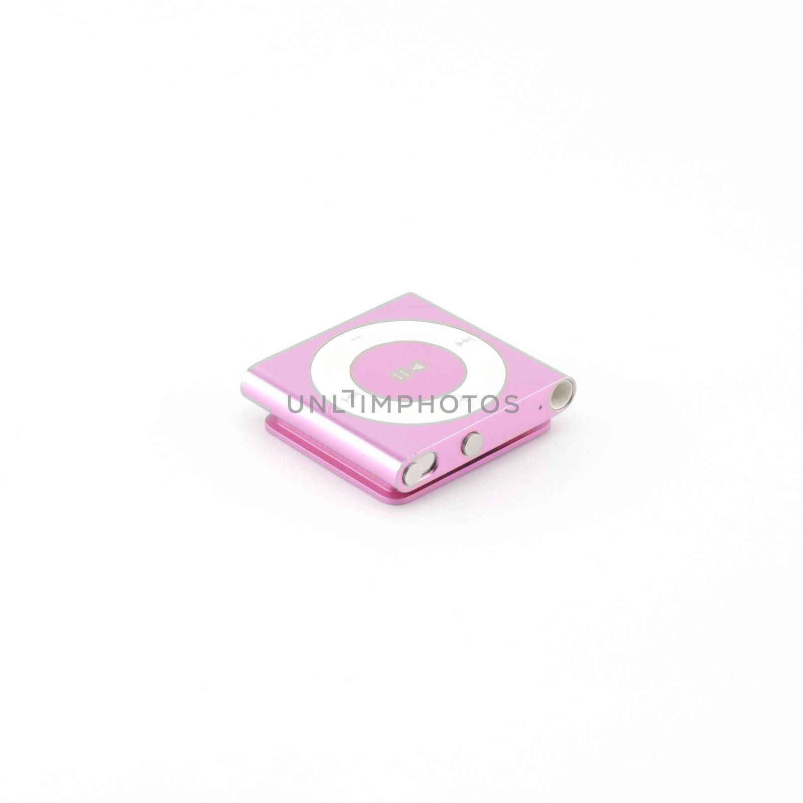 pink mp3 player isolated on white by ammza12
