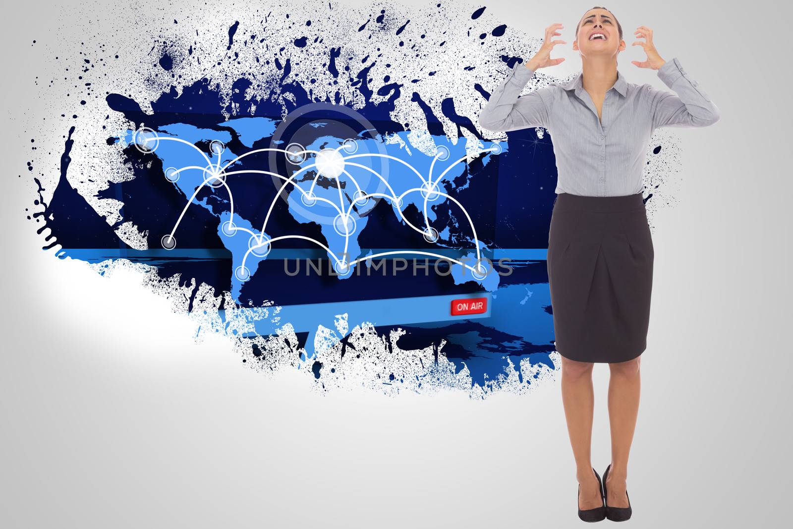 Composite image of frustrated businesswoman shouting by Wavebreakmedia