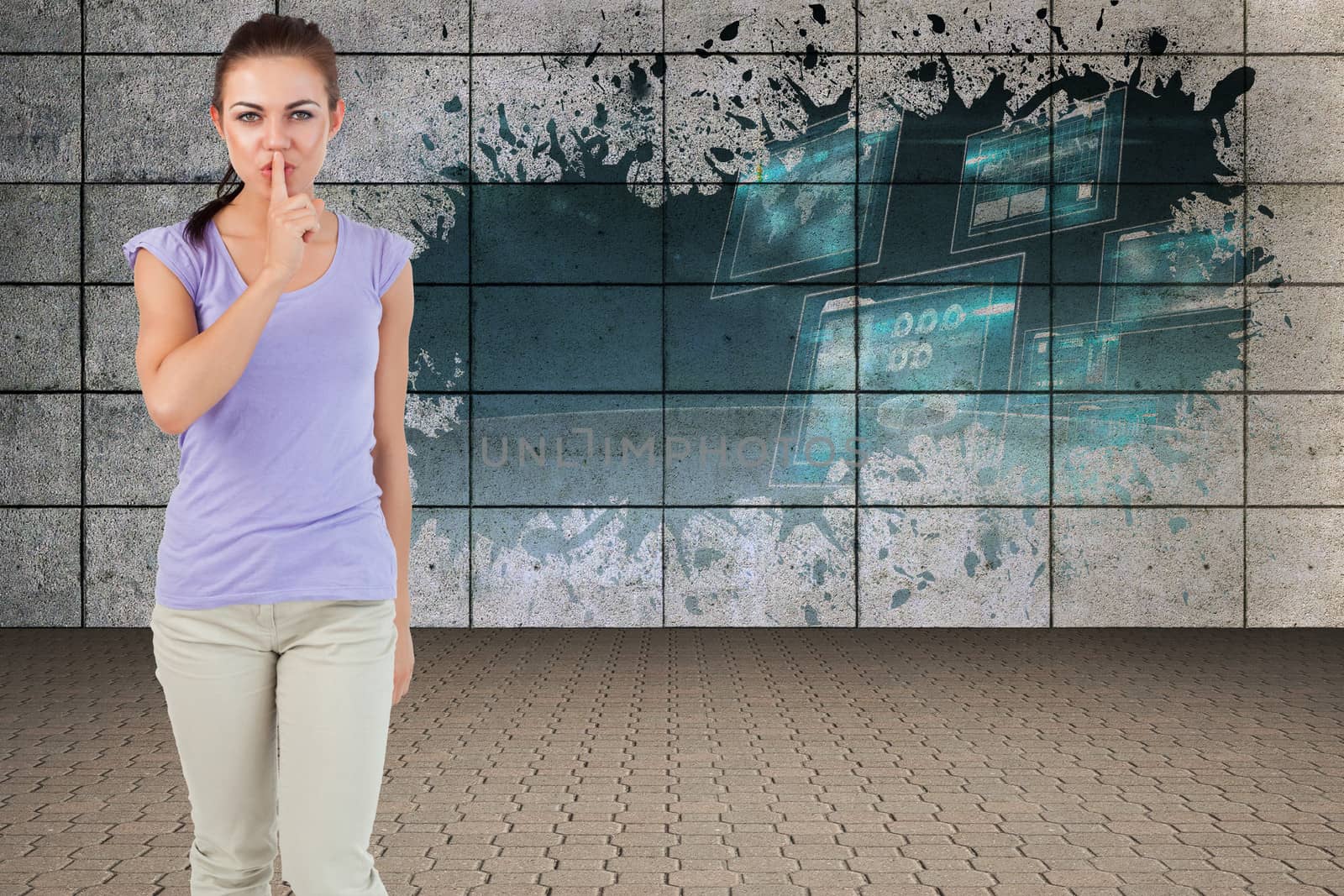 Composite image of young female asking for silence by Wavebreakmedia