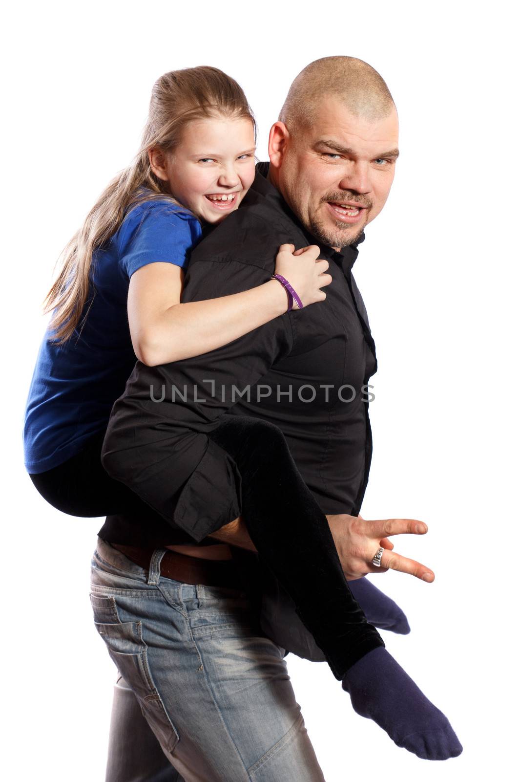  father and daughter on a white background