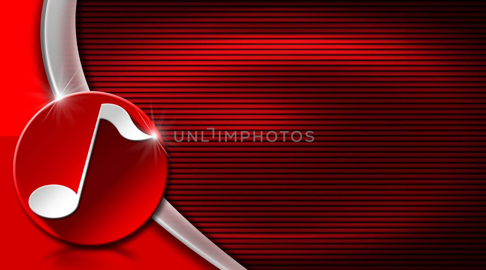 Red and black corrugated background with white musical note, red circle and curve - business card music