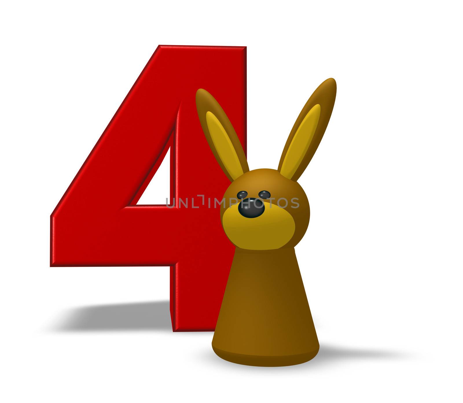 number four and rabbit - 3d illustration