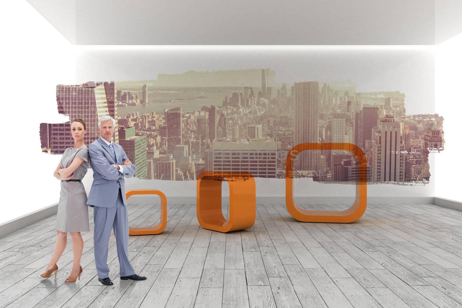 Composite image of serious businessman standing back to back with a woman  by Wavebreakmedia