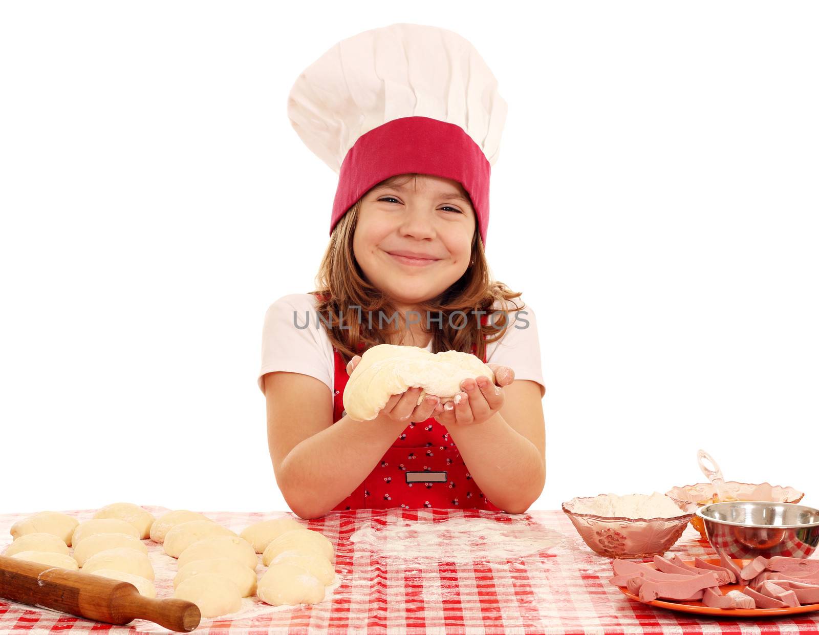 happy little girl cook with dough by goce