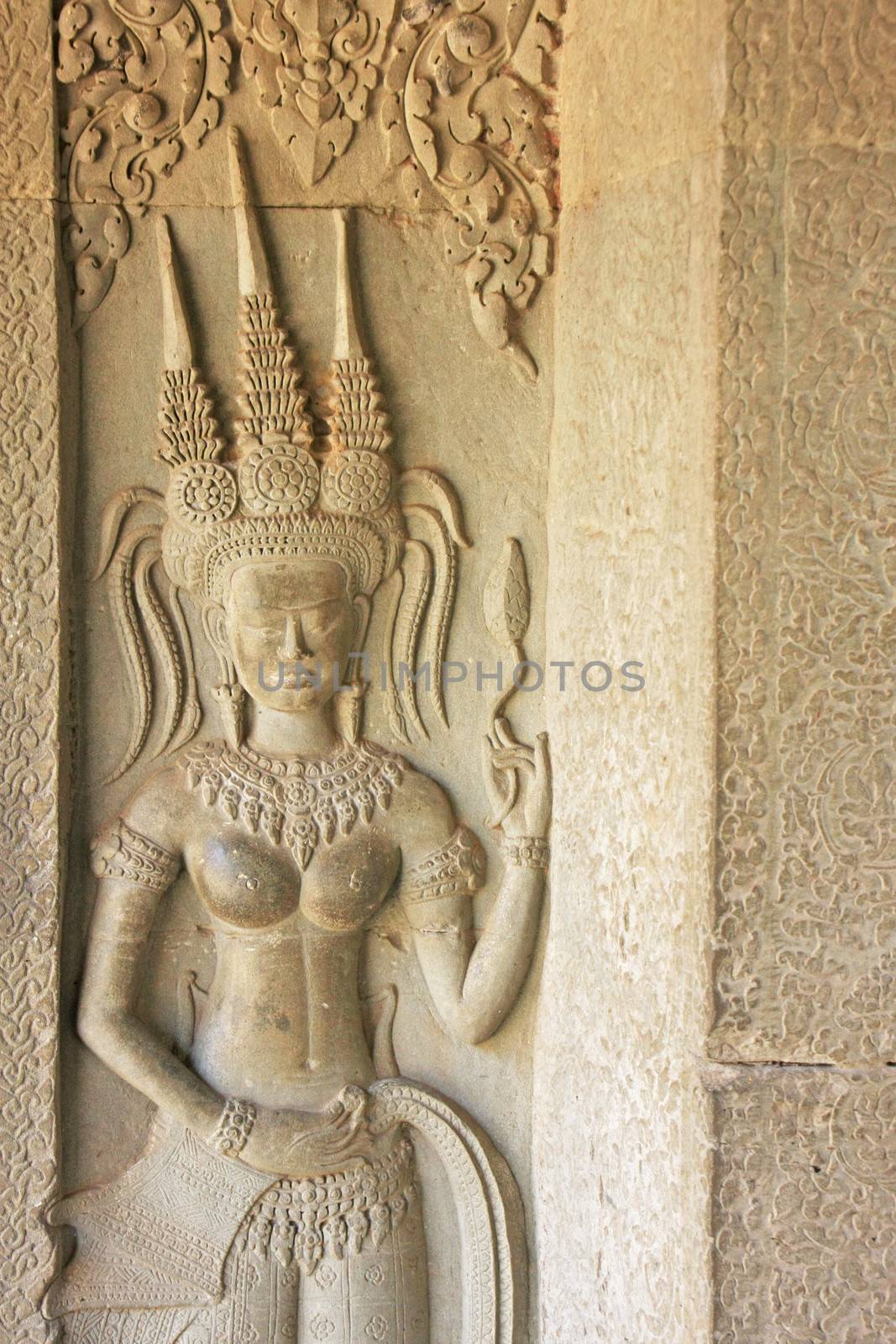 Wall bas-relief of Devata, Angkor Wat temple, Siem Reap, Cambodi by donya_nedomam