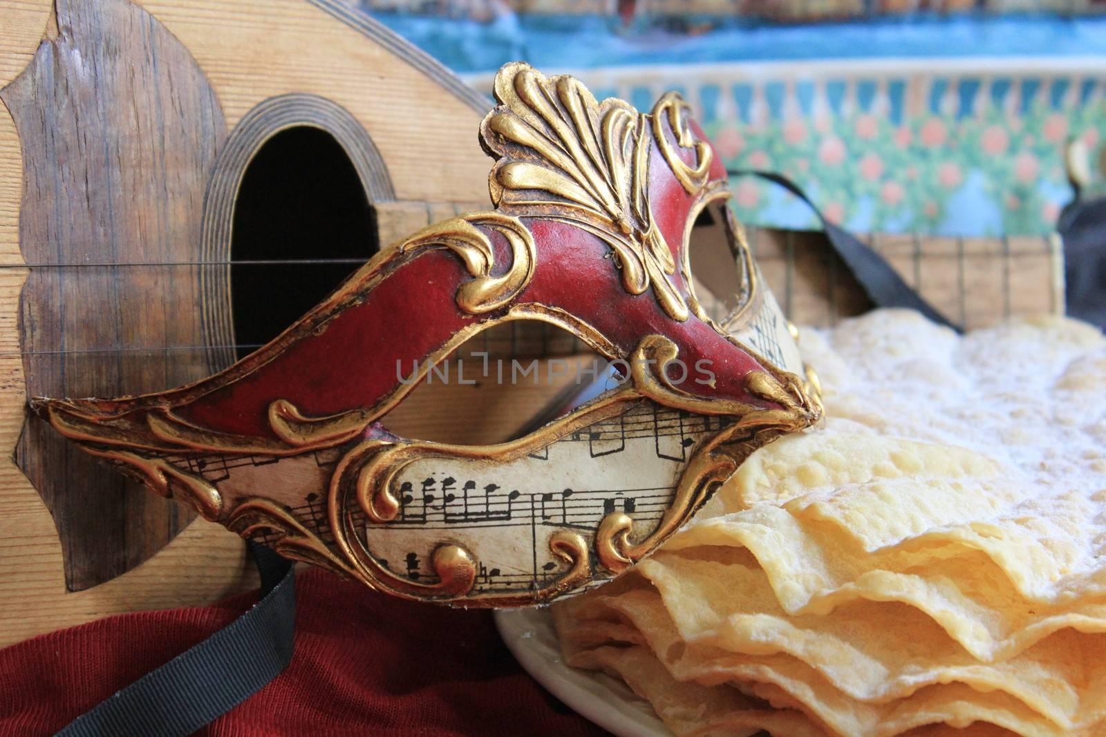 Carnival baroque mask and a mandolin