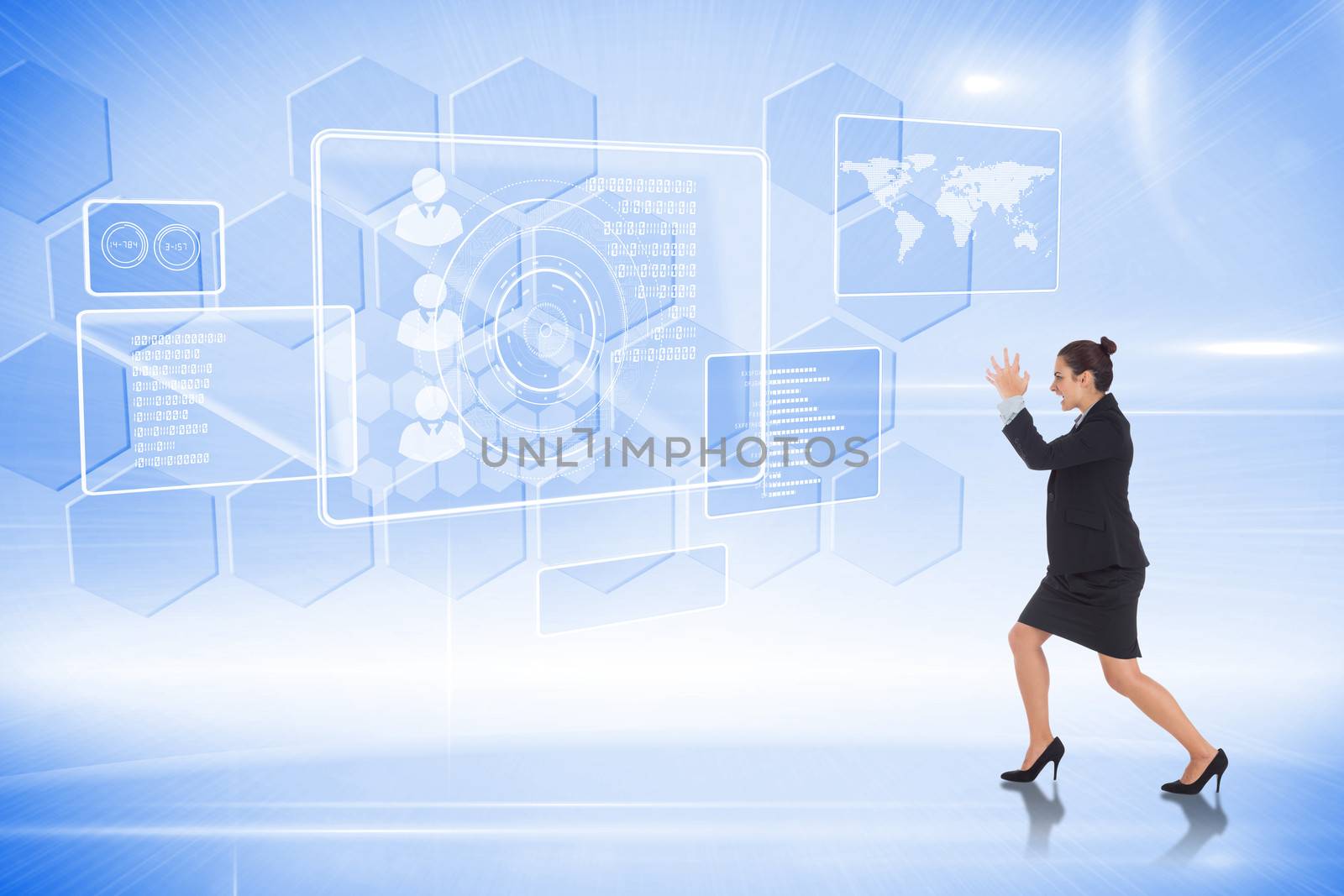 Composite image of angry businesswoman gesturing by Wavebreakmedia